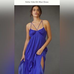 Anthropologie, Halter Side-Slit Maxi Dress, Blue, 1X, NWOT